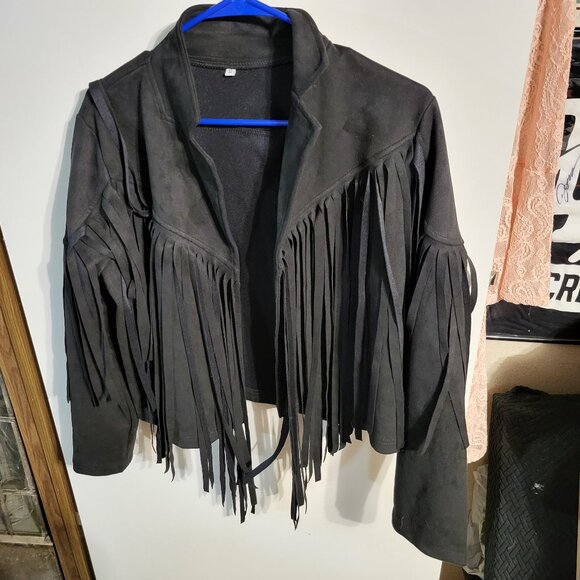 NWOT WOMANS WESTERN VEGAN SUEDE CROPPED FRINGE JACKET SZ XL - Picture 2 of 7